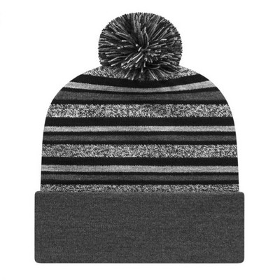 Cap America® USA Made Striped Knit Cap w/Pom