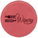 4" Round Pink Leatherette Coaster