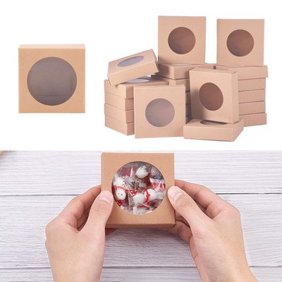 3 x 3 x 1.2 Inches Round Clear Window Kraft Square Paper Box