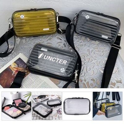 Transparent Hard-Shell Cosmetic/Toiletry Bag - Compact Clutch with PC/Phone Storage / Mini Suitcase