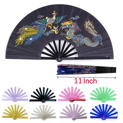 11" Plastic Frame Fabric Folding Kong Fu Clack Fan