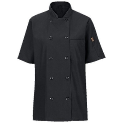 Red Kap™ Women's Short Sleeve Chef Coat w/OilBlok & MIMIX™ - Ten Button - Black