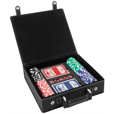 Black/Silver Leatherette 100 Chip Poker Set