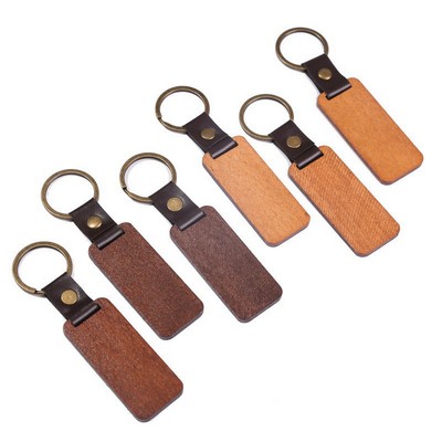 Engraved Wooden w/ Leather Keychain