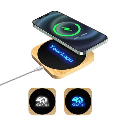 15W Light Up Logo Bamboo Wireless Charger