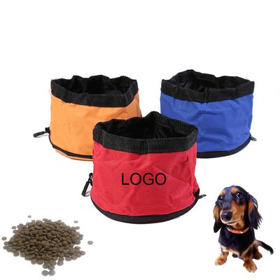 6 1/3" Waterproof 600D Oxford Fabric Folable Travel Pet Feeding Bowl w/Plastic Hook