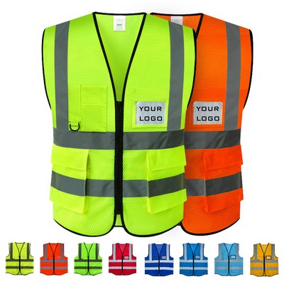 Multi-Pocket Heart-Mesh Reflective Vest