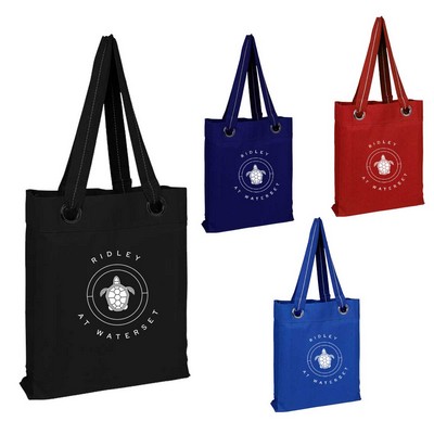 100% Cotton Heavy Canvas Tote Bag With Large Grommets And Stripped Handles