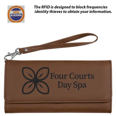 RFID Protected Dark Brown Leatherette Wallet With Strap.