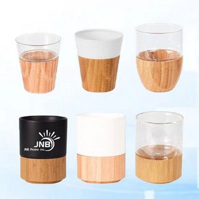 6.76 oz Double-Walled Glass Mug with Bamboo Base