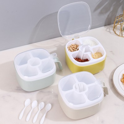 4 Compartments Seasoning Box with Spoons