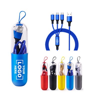 3 in 1 Nylon USB Charging Cable with Protective Tube