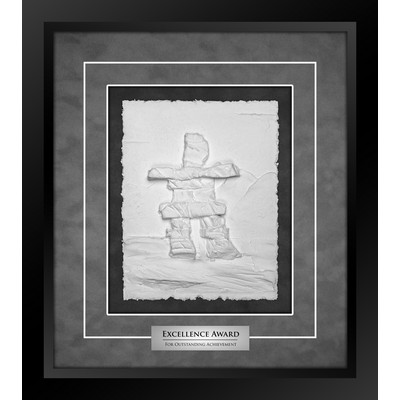 Inukshuk (Black/Grey) - Cast Paper Sculptured Art - Shadowbox Award 14.5"x16.25"