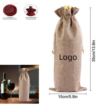 Linen Drawstring Wine Bag