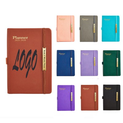 2025 A5 Leather Weekly Monthly Planner Notebook