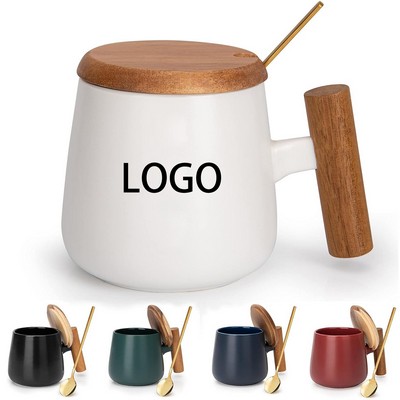 14 Oz Ceramic Coffee Mug Coffee Cup With Lid And Spoon