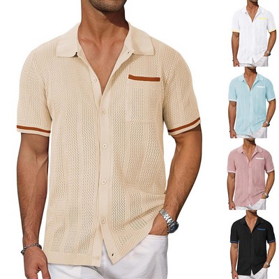 Breathable Button Down Beach Knit Polo Shirts