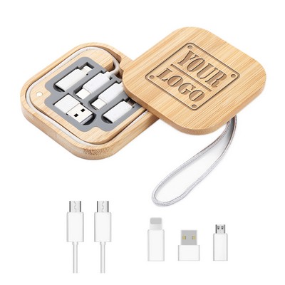 Square Bamboo Multi-Function Charging Cable Kit