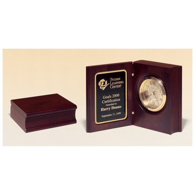 Hand Rubbed Mahogany Finish Book Clock w/Gold Spun Dial