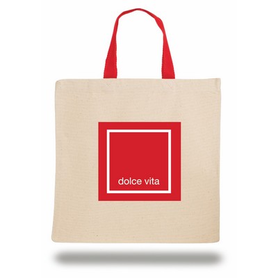 Natural Tote Bag w/ Short Contrasting Color Web Handles - 1 Color (14"x14")