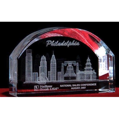 3-D Crystal Philadelphia Skyline in Arch Award (3 1/8")