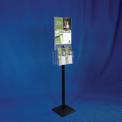 Literature Display Stand w/Sign Holder & Adjustable Pockets