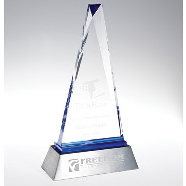 Paramount Blue Reflect Crystal Award W/Aluminum Base (Screen Printed)