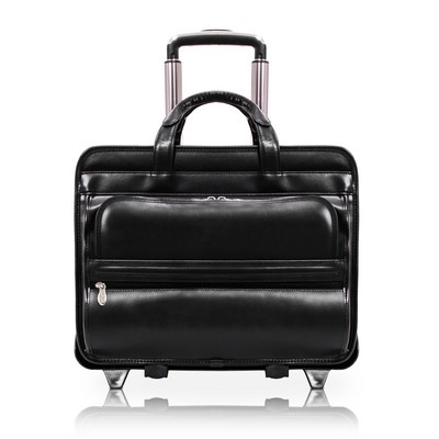 FRANKLIN | 15" Black Leather Detachable Wheeled Laptop Case | McKleinUSA