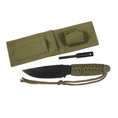 Olive Drab Paracord Knife w/Fire Starter