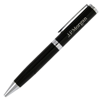 Glossy Black Ballpoint Pen with Silver Accents