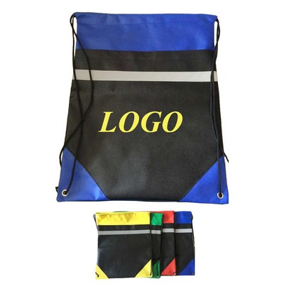 18"x14" Non Woven Drawstring Backpack w/Reflective Stripe