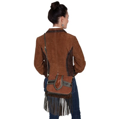 Leather and Suede Trim Fringe Bag