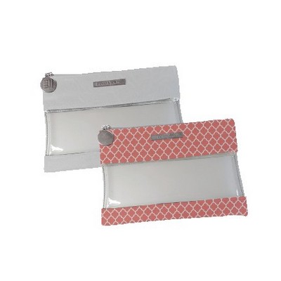 Clear Zipper Pouch w/Faux Leather Blocking