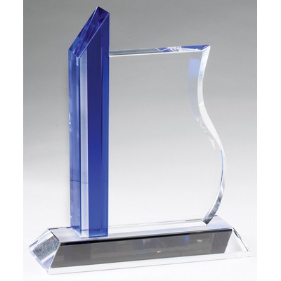 Modern Waves Clear & Blue Crystal Award - 7 1/4'' H