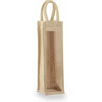 1 Bottle Jute Wine Bag w/Clear Front (4"1/2"x14"x4"1/2")