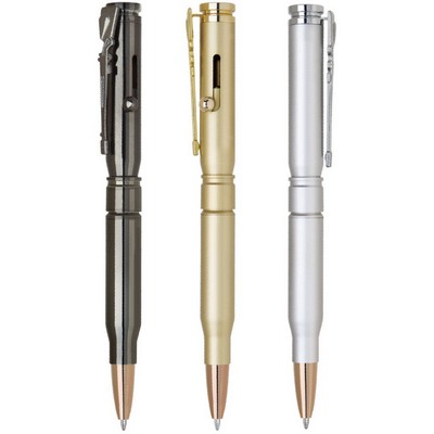 Bullet Pen - Silver metal bullet shape ball point pen, rifle shape clip - Silver Barrel