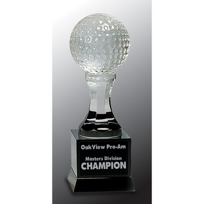 9" Crystal Golf Ball on Black Pedestal Base