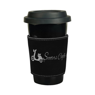 Leatherette Mug Sleeve - Black/Silver