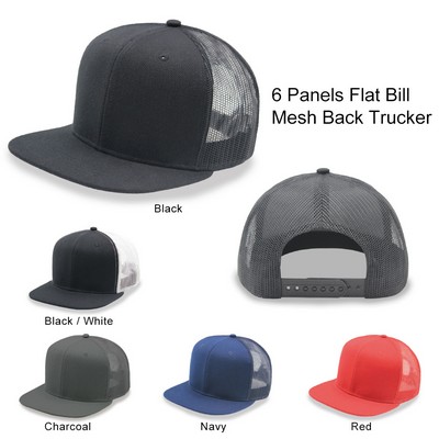 6 Panel Flat Bill Mesh Back Trucker Cap