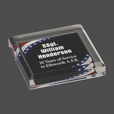 Stars & Stripes Marbleized Acrylic Paperweight 3 3/4" x 3 3/4"