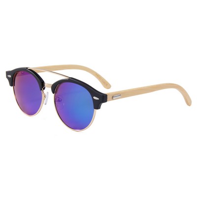 Bamboo Sunglasses -Green Mirror Lenses - Black Frames