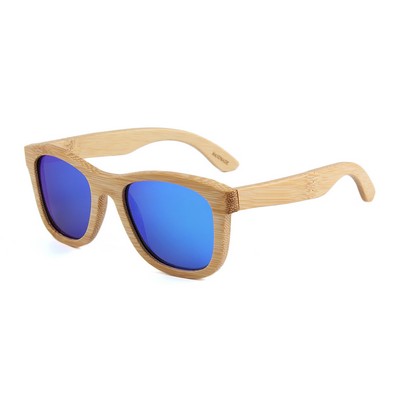 Bamboo Sunglasses - Blue Mirror Polarized Lenses - Bamboo Frames