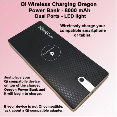 Qi Wireless Charging Oregon Power Bank 8000 mAh