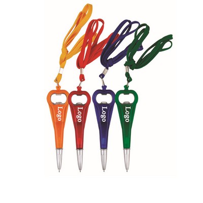 Multifunctional Bottle Opener & Ballpoint Pen w/Lanyard