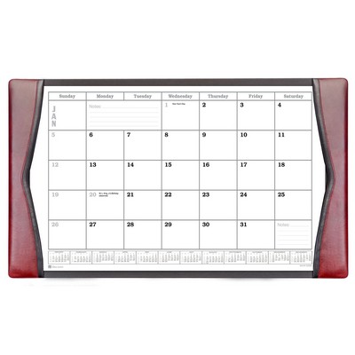 Classic Burgundy Red Leather Side Rail Desk Pad w/Calendar Insert (34"x20")