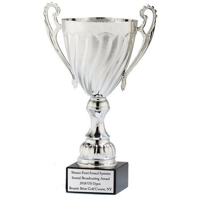 19½" Swirl Silver Metal Trophy Cup w/Black Marble Base