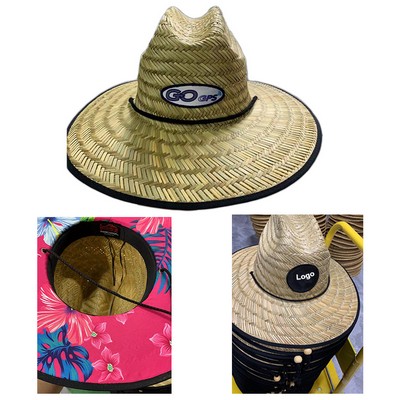 Natural Straw Lifeguard Hat with Custom Patch & Under Brim