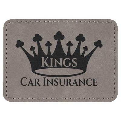 Rectangle Engraved Patch with Adhesive, Gray Faux Leather, 3 1/2" x 2 1/2"