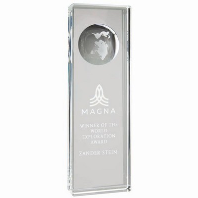 2 3/4" x 8 3/4" Clear Crystal Slant Front Rectangle with Engraved Globe