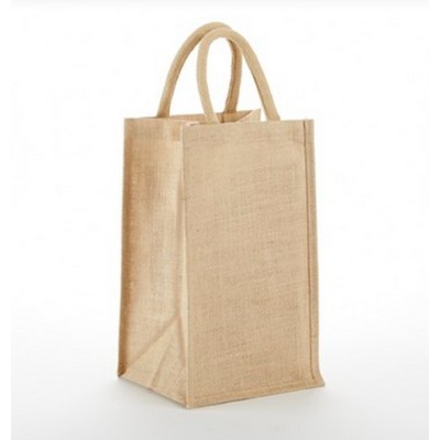 Four Bottle Solid Front Burlap Tote Bag